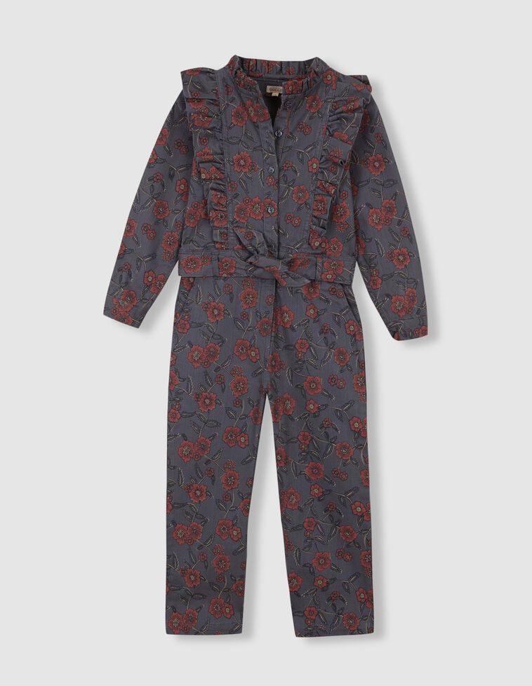 Tuta con volant stampata verde petrolio