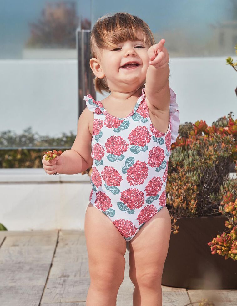 Maillot de bain blanc imprimé hortensia