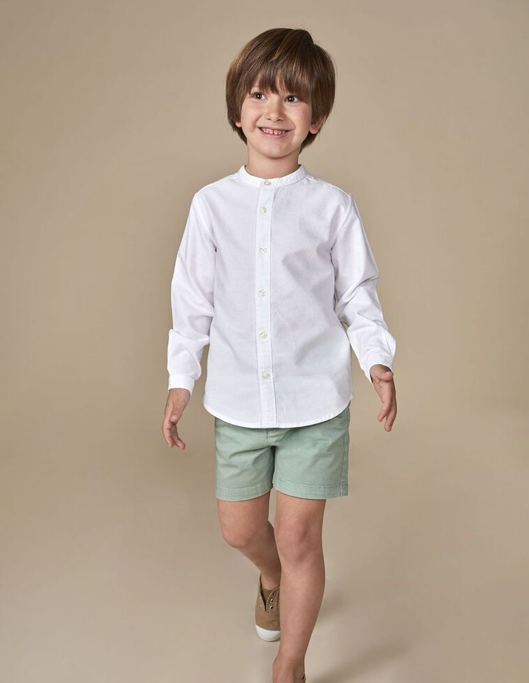 Chemise blanche en oxford avec col mao blanc