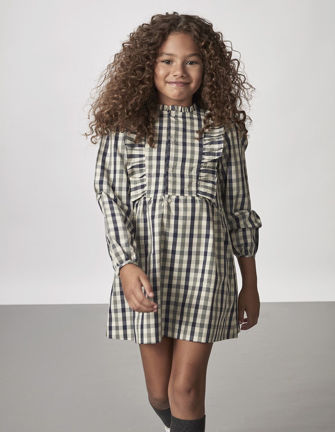 Vestito quadri verde scuro Bambina Gocco