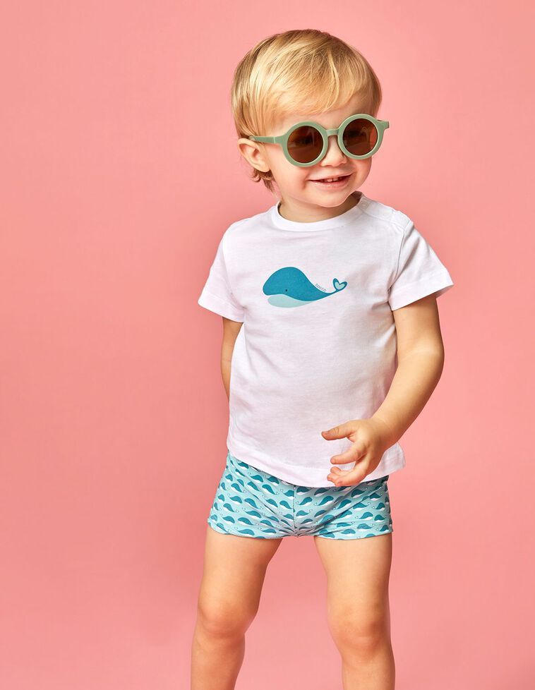 Costume da bagno in lycra con stampa di balene color verde  