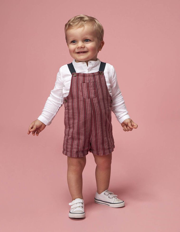 Salopette courte rayée rose