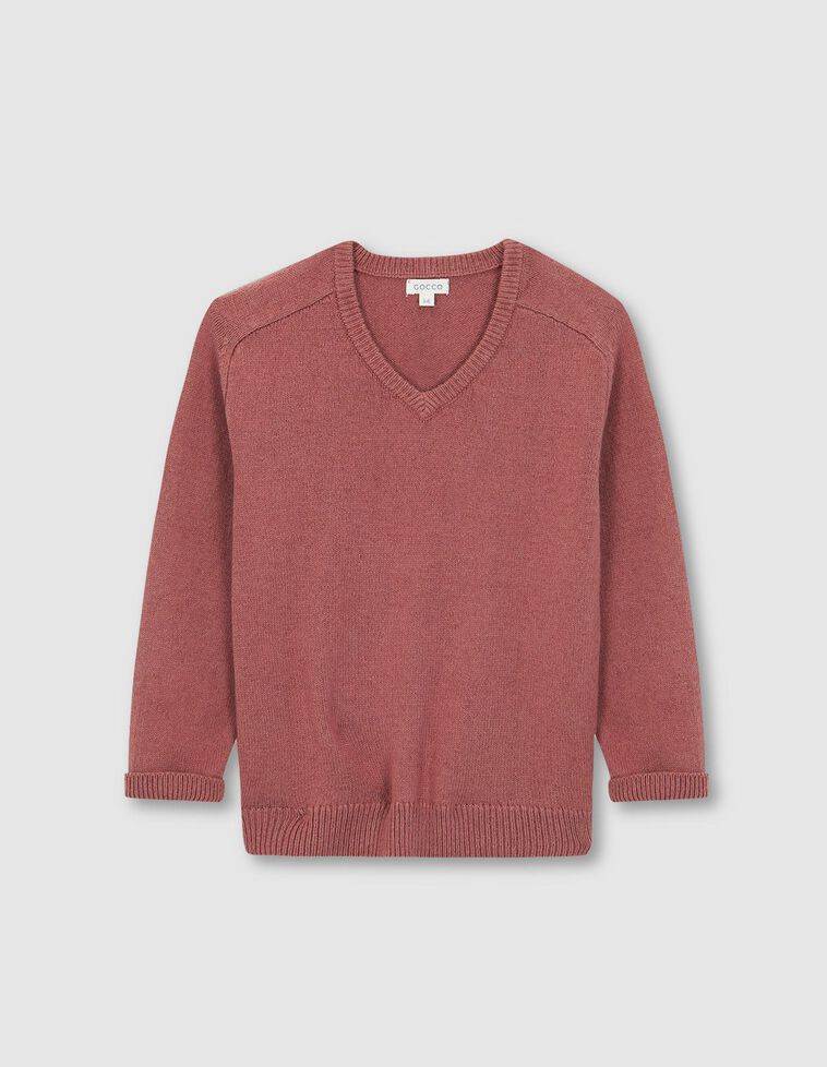Maglione Collo A V Rosa Antico Scuro