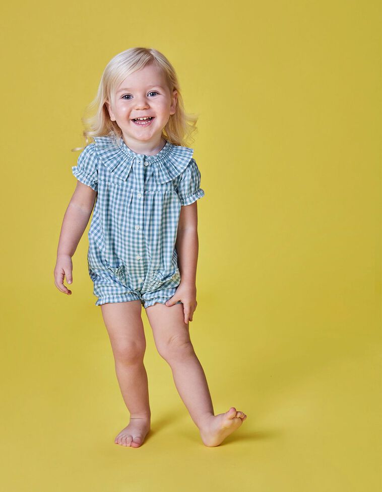 Pijama com padrão de xadrez vichy  turquesa