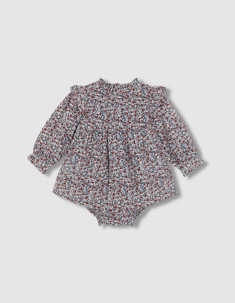 Robe imprimée à fleurs avec volants bleu clair