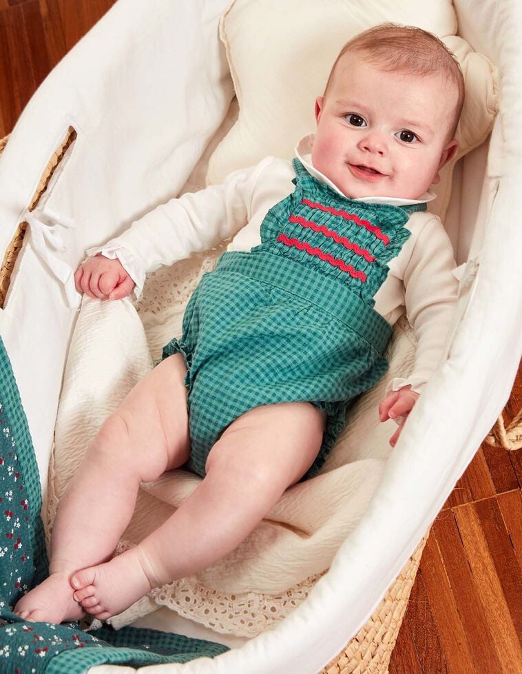 Pagliaccetto a quadri vichy con smock verde