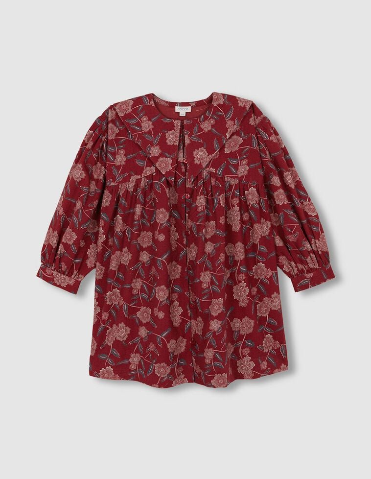 Robe imprimée à fleurs col large bordeaux