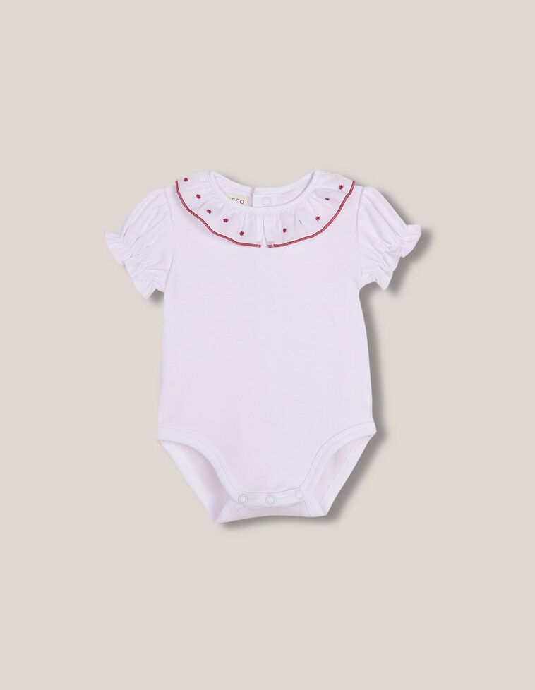 Body blanc à manches courtes avec broderie sur le cou