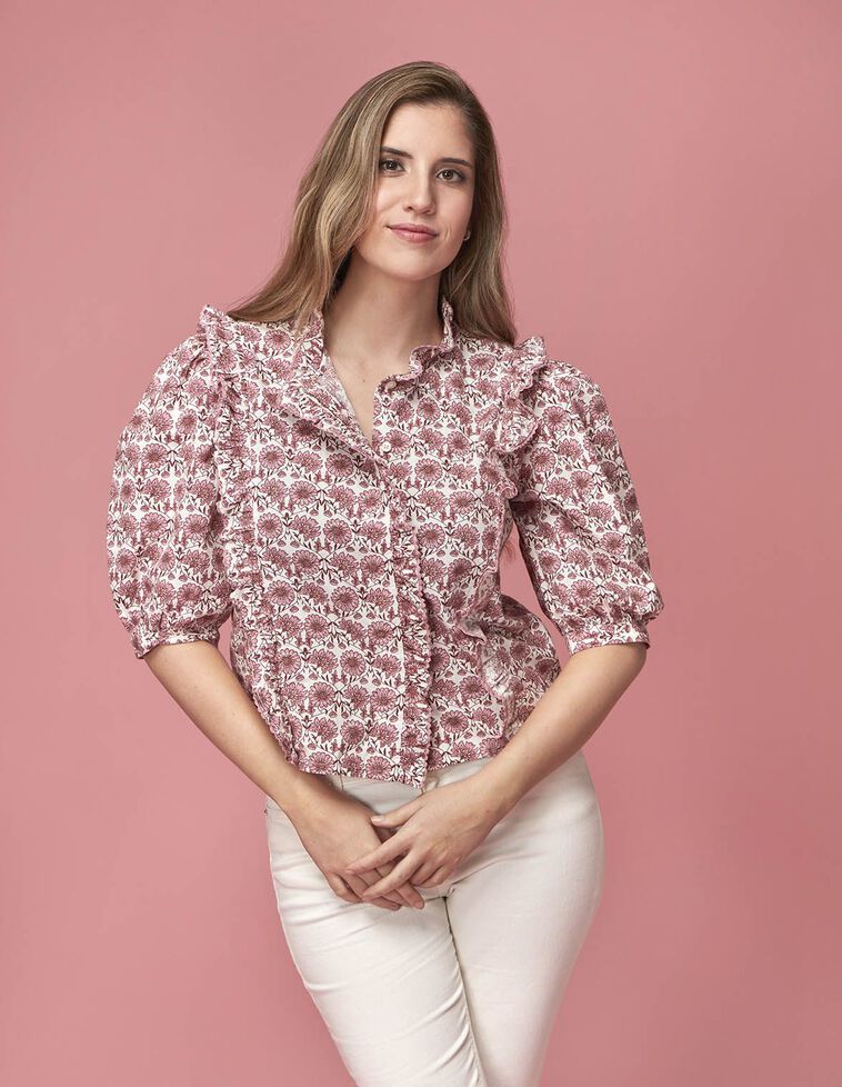 Camicia da mamma con fiori rosa