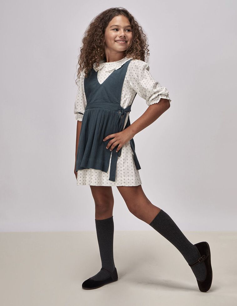 Vestito Con Stampa E Grembiule In Tono Blu Scuro