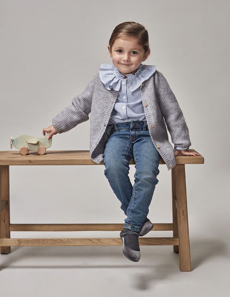 Gilet En Maille Boutons Bois Gris Moyen M&eacute;lang&eacute;