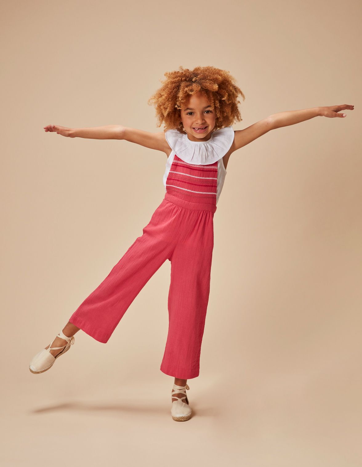 Salopette mousseline de soie avec broderies petite fille Gocco
