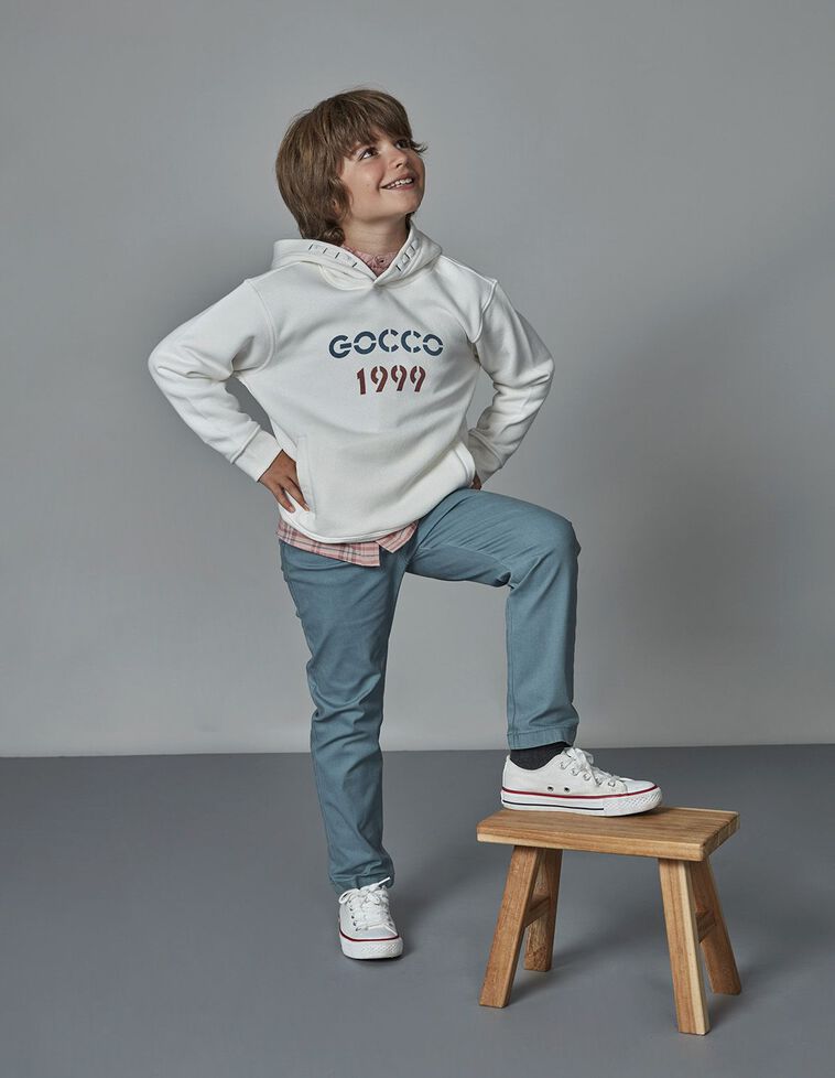 Sweat-shirt Com Capuz Estampado No peito  Branco Sujo