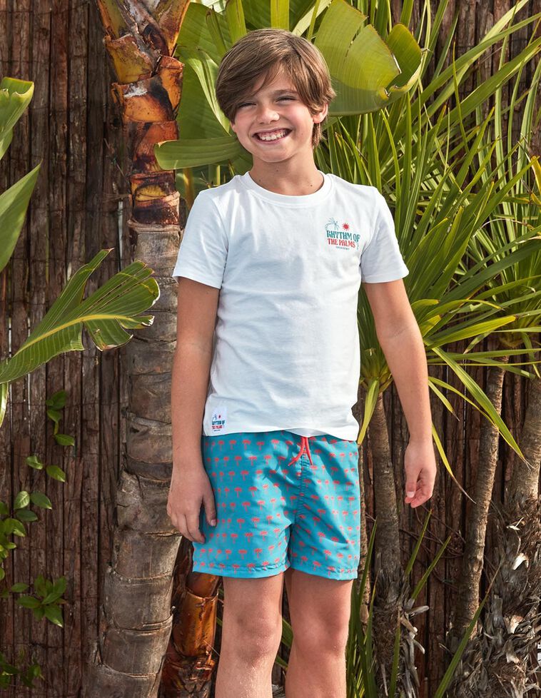 T-shirt blanc imprimé palmiers