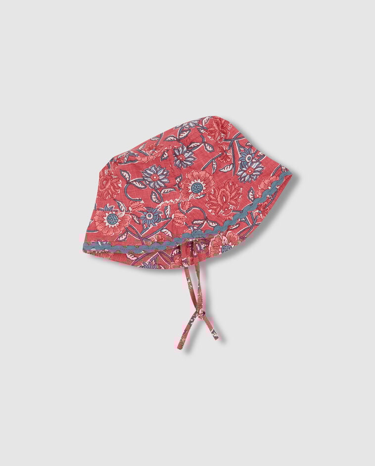 Chapeau imprim&eacute; fleurs rose