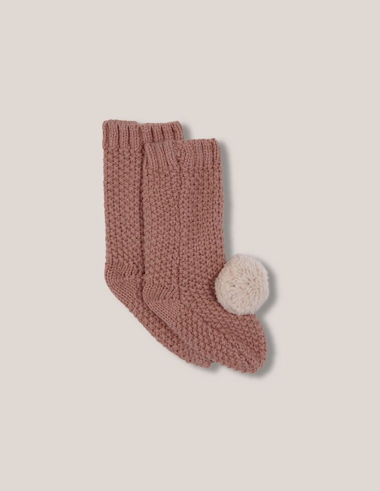 Chaussons en point de riz avec pompon orange