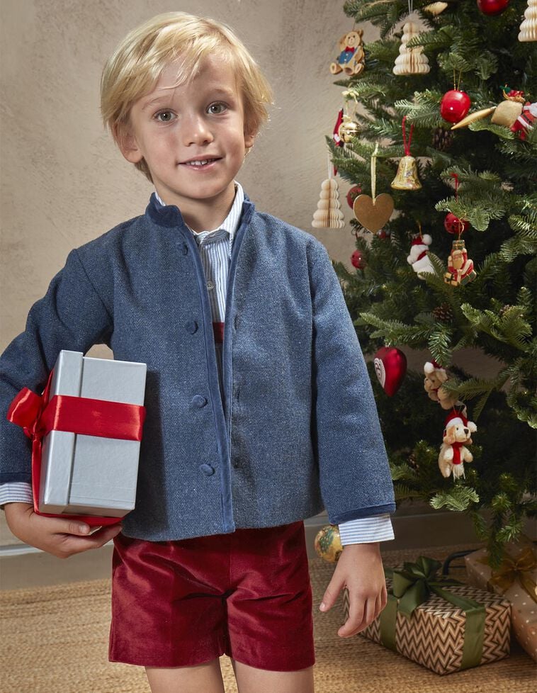 Veste en laine à chevrons bleue