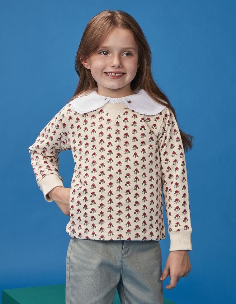 Sweat-shirt imprimé fleurs écru