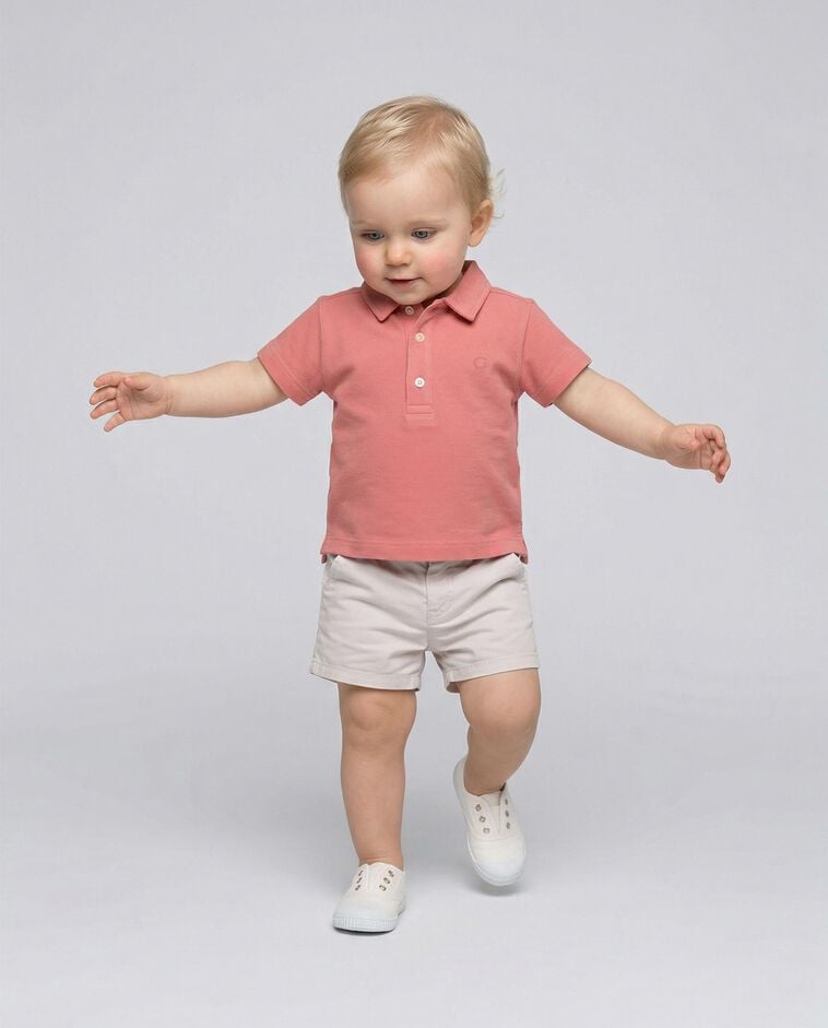 Polo basique en piqu&eacute; rose