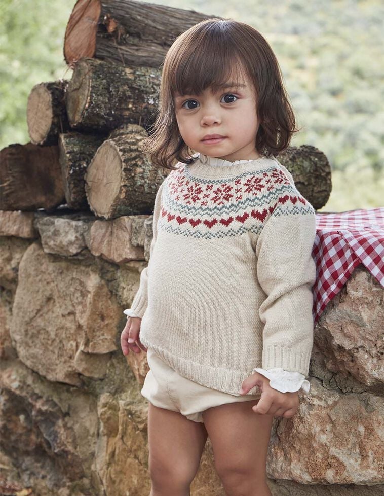 Pull à motif grec au col marron clair