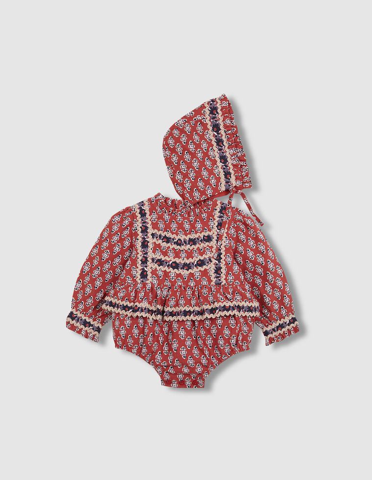 Barboteuse à maxi volant à la taille grenat