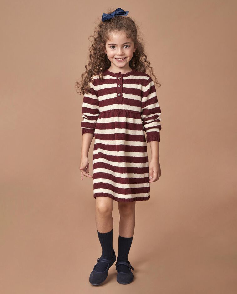 Vestido polo vermelho de malha &agrave;s riscas menina