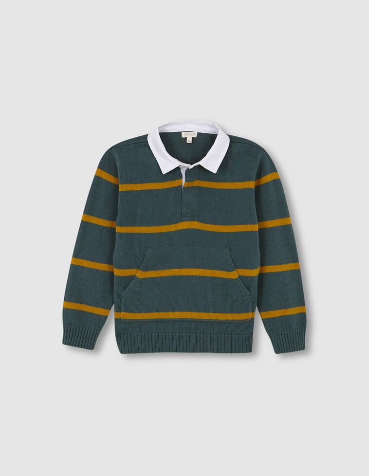 Pull polo rayé en laine verte