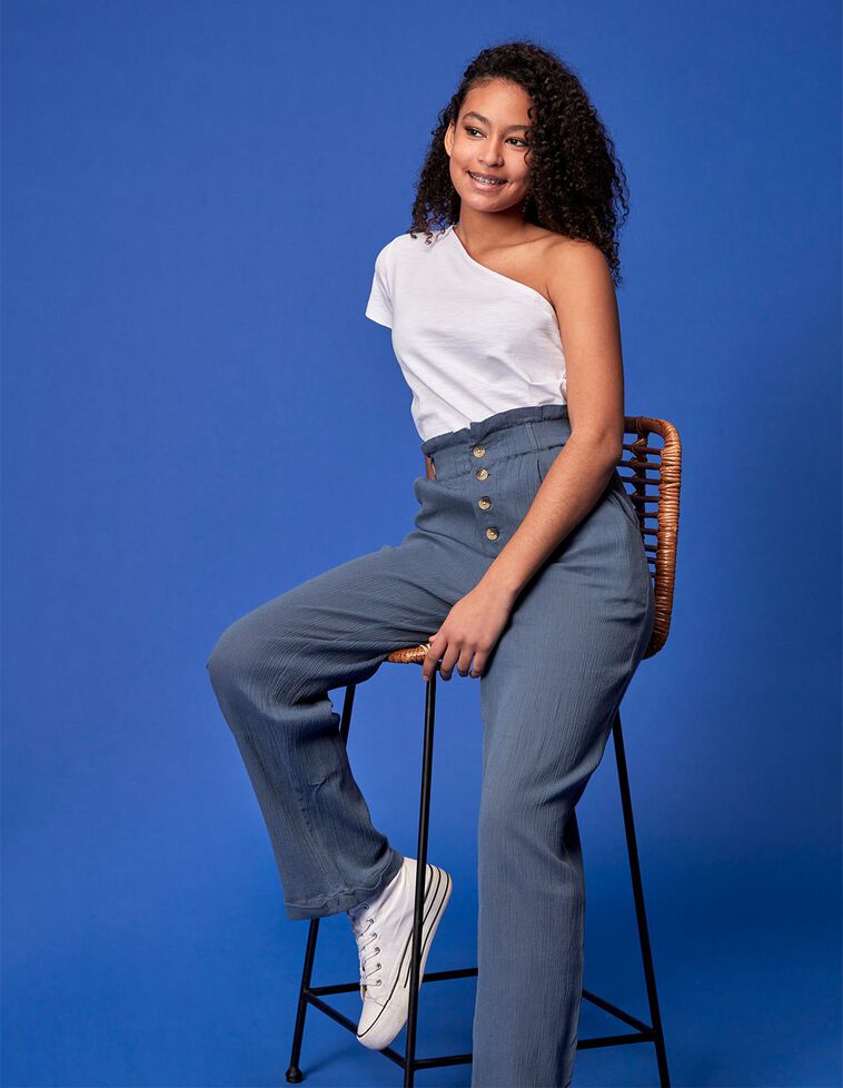 Pantalone in tessuto bambula color blu medio