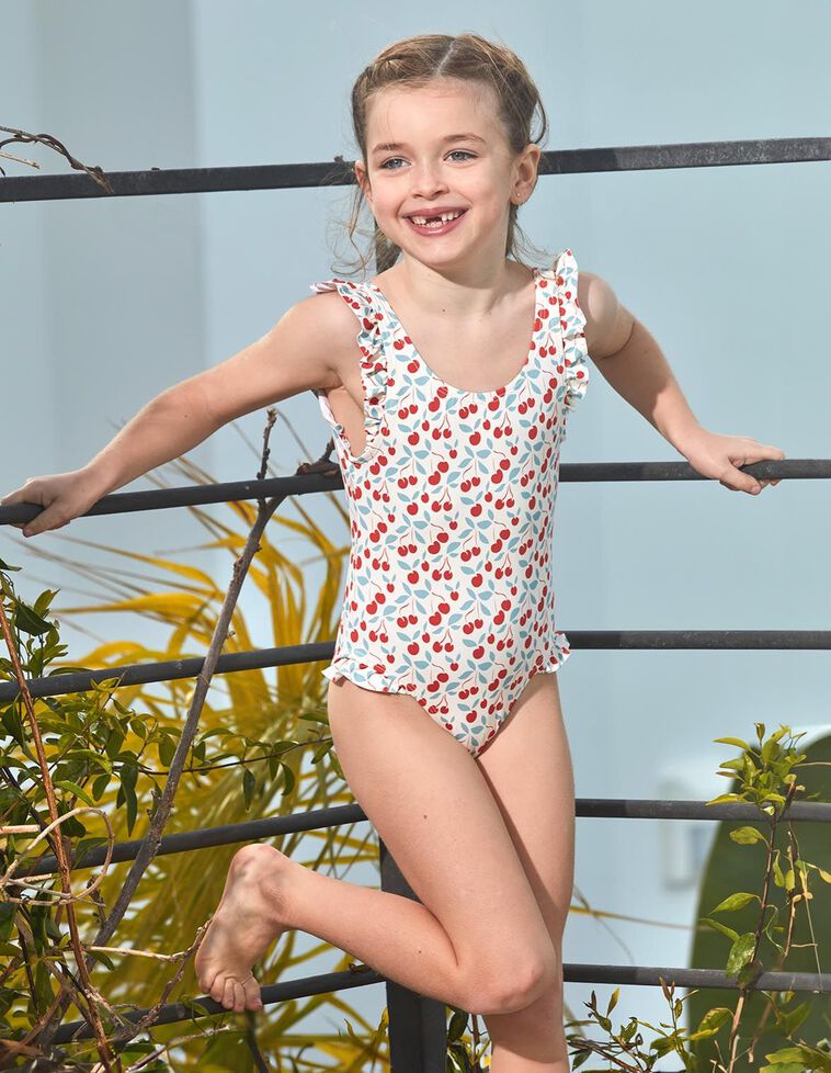 Maillot de bain blanc imprimé cerises