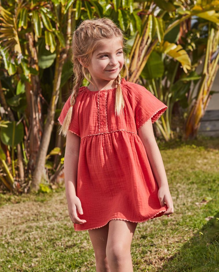 Vestito con bordi ricamati a contrasto arancio