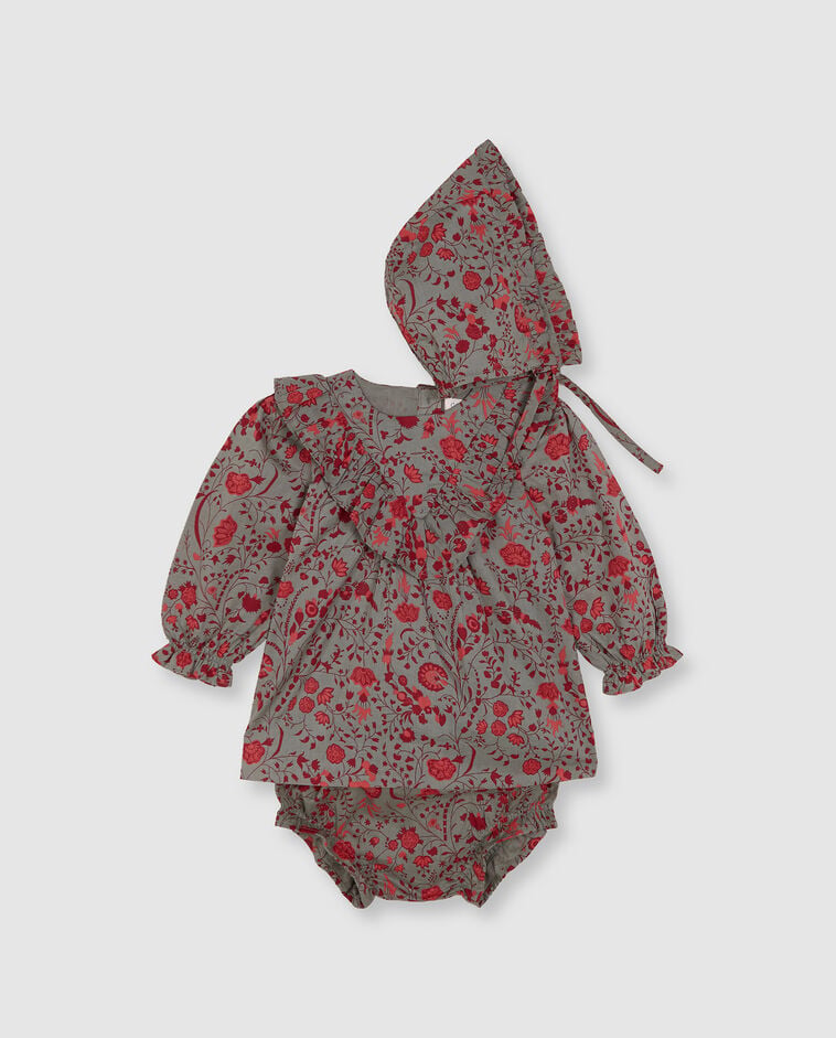 Robe verte imprim&eacute; fleurs b&eacute;b&eacute;