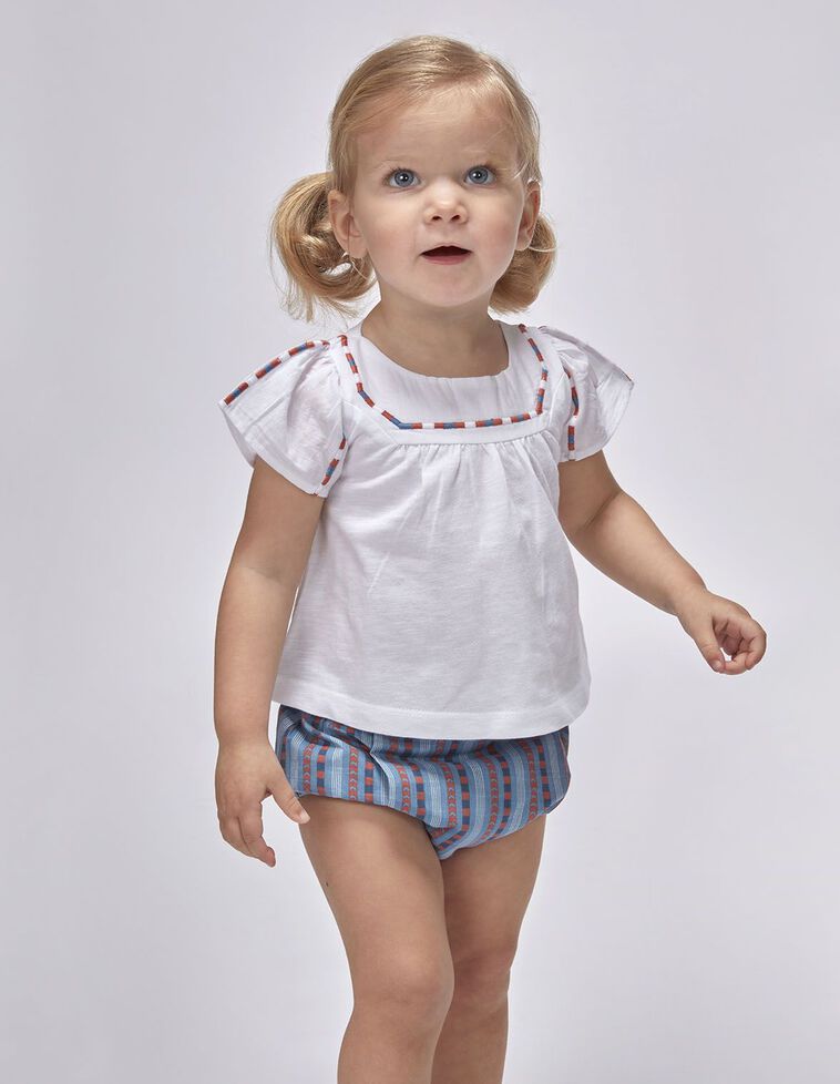 T-shirt de camisola e popeline com bordado branco