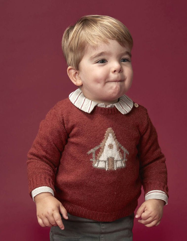 Pull avec intarsia orange sur l'avant