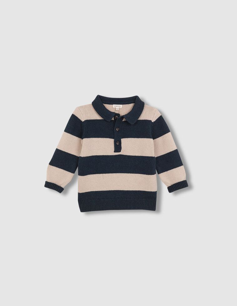 Pull polo rayé en laine vert