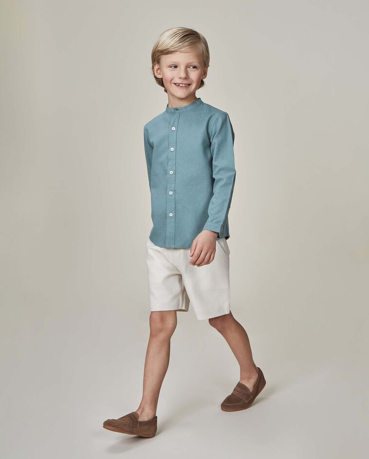 Camisa linho decote mao lisa verde