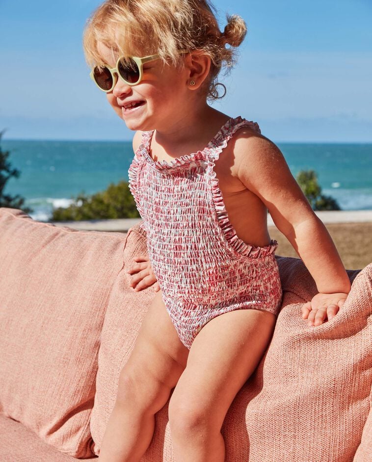 Maillot de bain imprim&eacute; fleurs indiennes beige clair