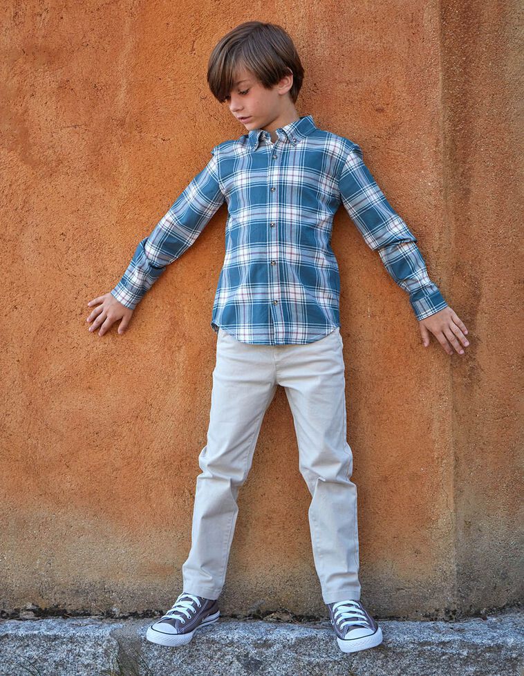 Chemise grise à carreaux écossais