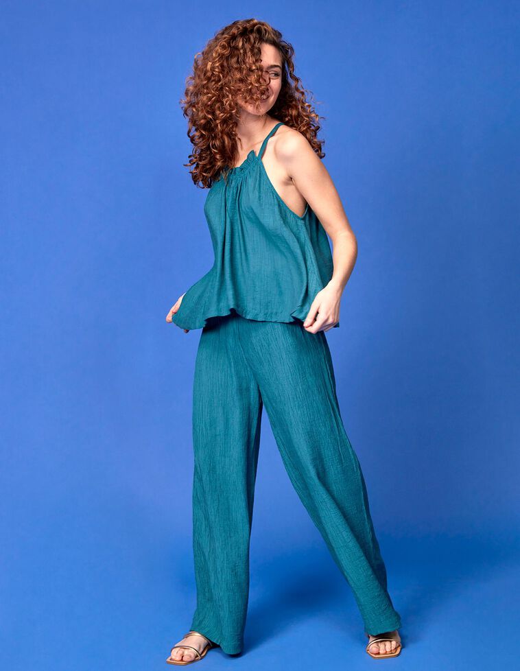 Pantalone lungo color verde petrolio