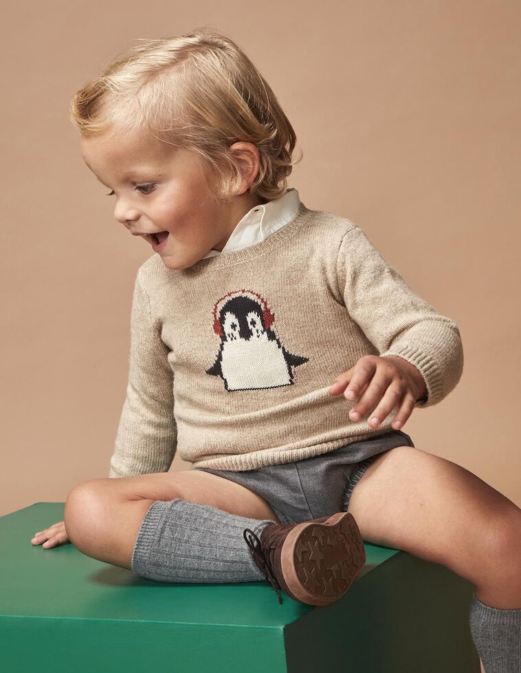 Pinguin-Pullover, in Steingrau