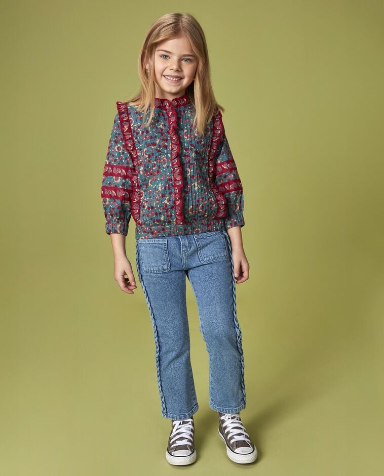 Chemise &agrave; fleurs bleue