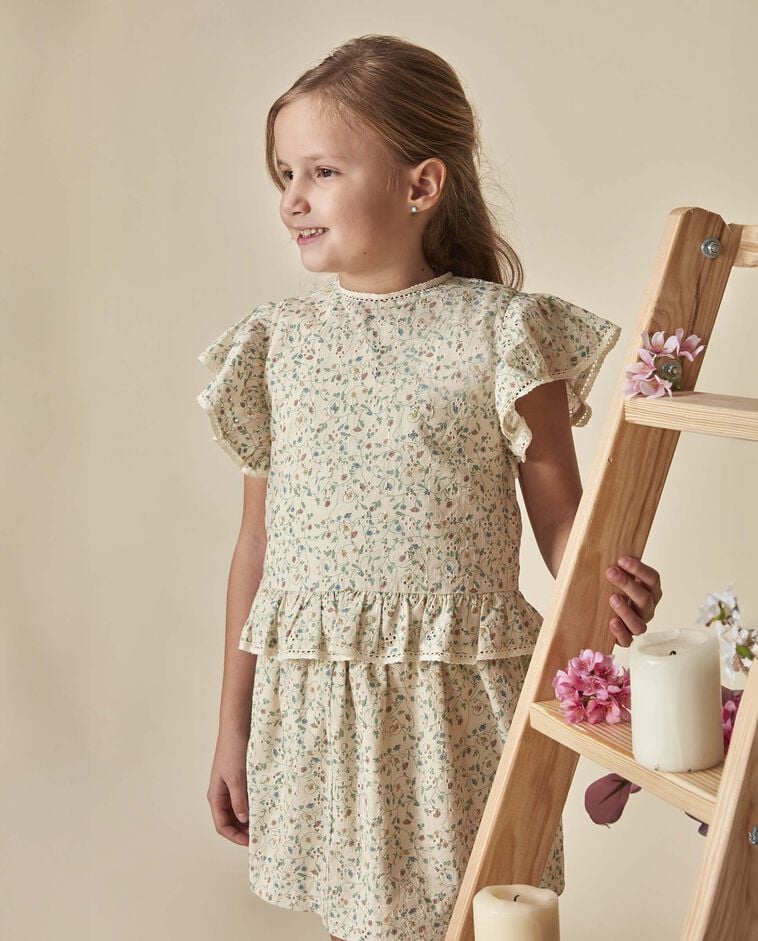 Chemise imprim&eacute;e &agrave; manches courtes coloris pierre