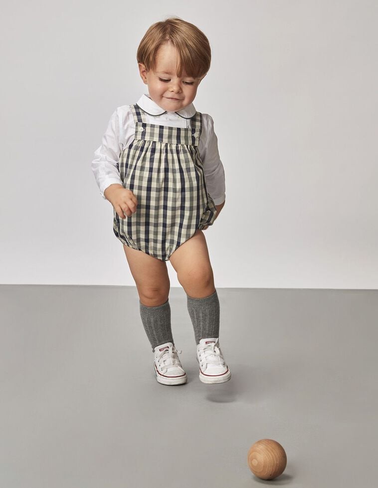 Barboteuse Carreaux Avec Bretelles  Vert Fonc&eacute;