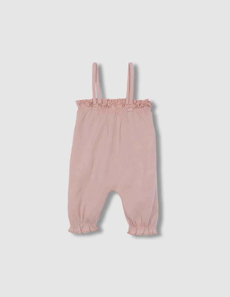 Pantalone lungo in jersey con bretelle rosa antico
