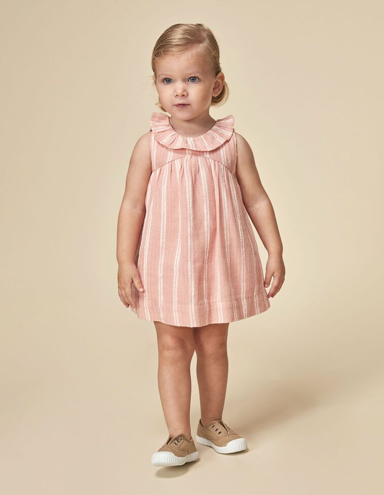Vestido tecido dobby rosa