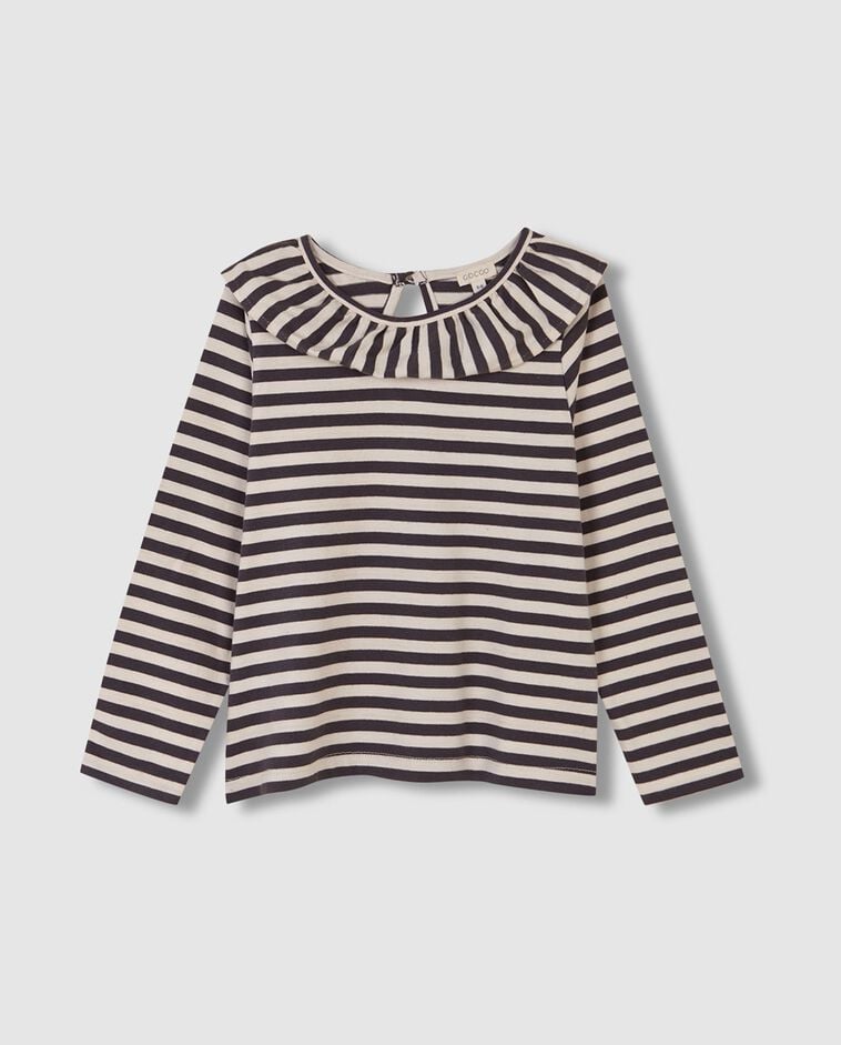 T-shirt gris &agrave; rayures fille