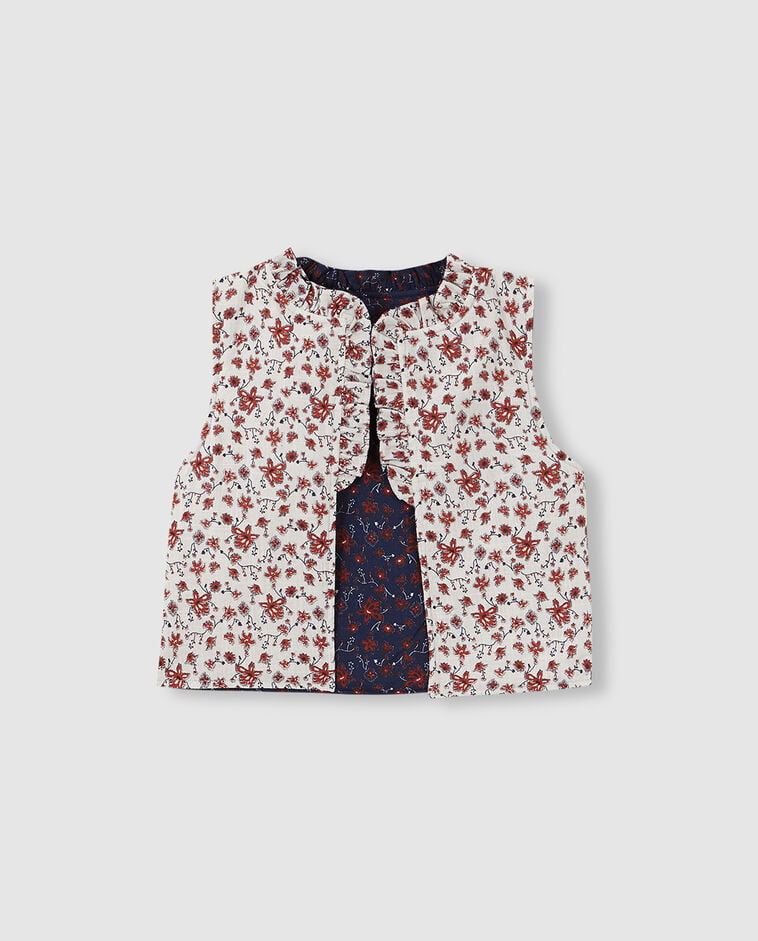 Colete azul revers&iacute;vel de flores menina