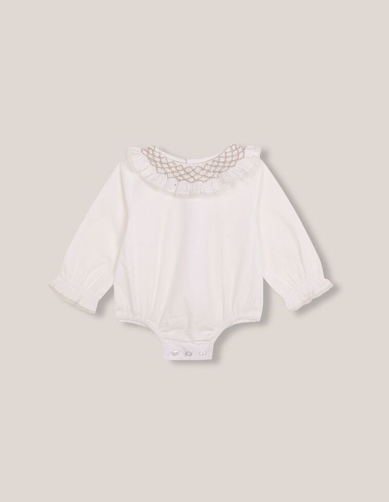 Camicia body con colletto smock bianca