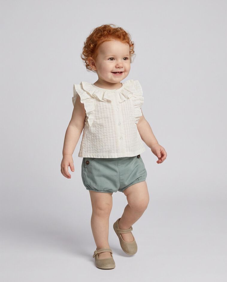 Camisa com decote/colarinho e manga curta deca&iacute;da branco/a