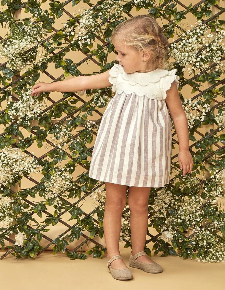 Robe en lin combiné à rayures lilas