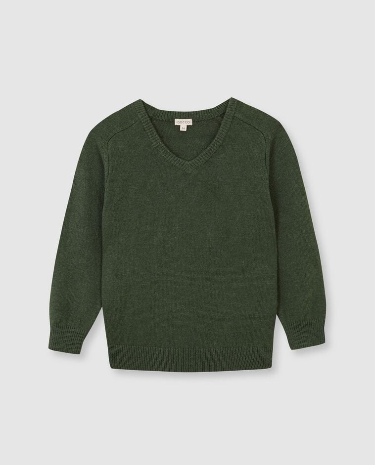 Camisola verde com gola em bico menino